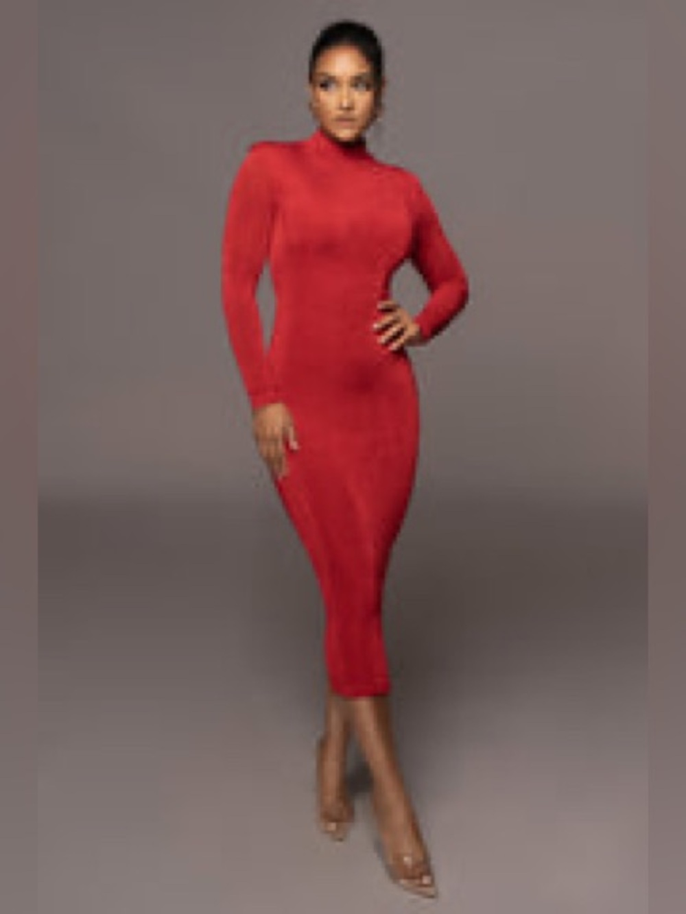 JLUXLABEL Red Long-Sleeve Ribbed Maxi Dress